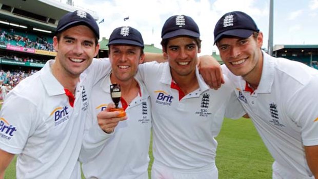 Moment of glory ... but England's Ashes heroes James Anderson, Graeme Swann, Alastair Cook and Chris Tremlett will find the going harder against India.