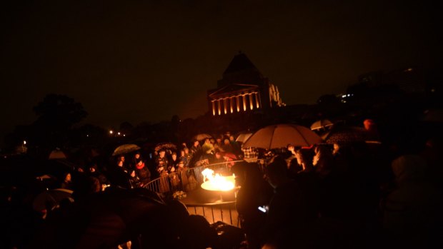 A sea of umbrellas could be seen at the Shrine of Rememberance as people gathered to pay tribute on Anzac Day in Melbourne.