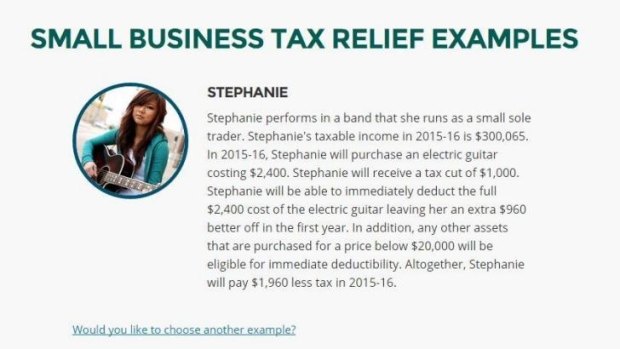 A case study from the government's 2015 budget website showing deductions for a fictional Australian musician who earned $300,065 a year.
