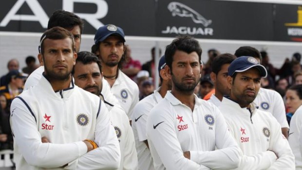 Mercy rule: Indian players downcast after Sunday's capitulation in the fifth Test against England.