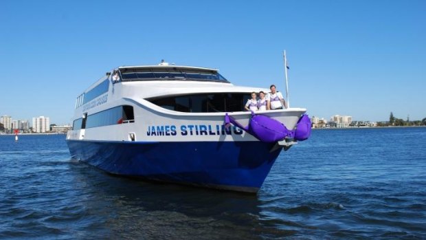 A Swan River ferry has a new accessory - a giant bra.