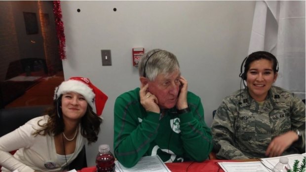 Call-centre elves ... Shannon, Pat and Stephanie Hines, pictured from left, volunteering during NORAD Tracks Santa in 2013. Photo Shaun Hines.