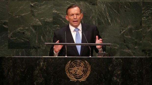 Prime Minister Tony Abbott addresses the United Nations General Assembly in New York.