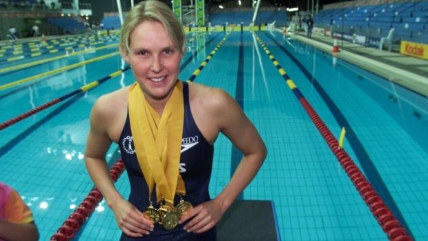 Susie O'Neill with six of her Commonwealth Games medals.