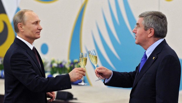 To zero tolerance: Russian President Vladimir Putin, left, and IOC boss Thomas Bach in happier times.