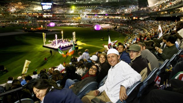 About 30,000 young Catholics attended the commissioning Mass at Telstra Dome. PICTURE: ANGELA WYLIE