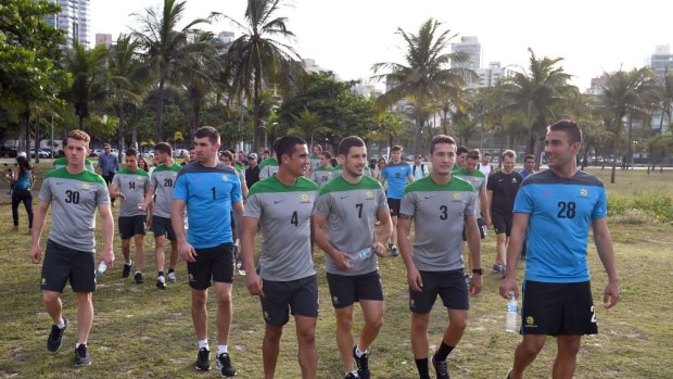 Australian players enjoy an afternoon walk on their first full day in Vitoria on Thursday.