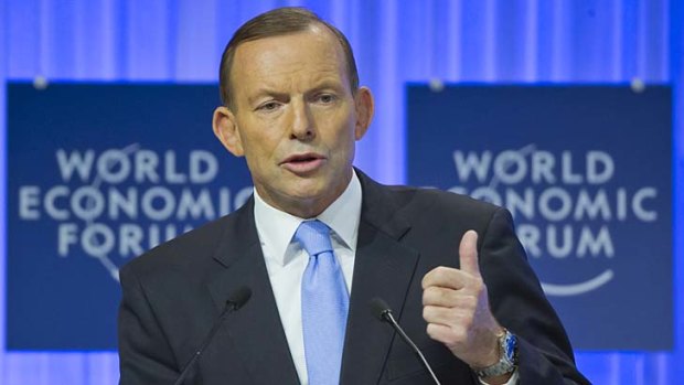 Planning an initiative for the G20: Tony Abbott speaks at the World Economic Forum at Davos in Switzerland on Thursday.