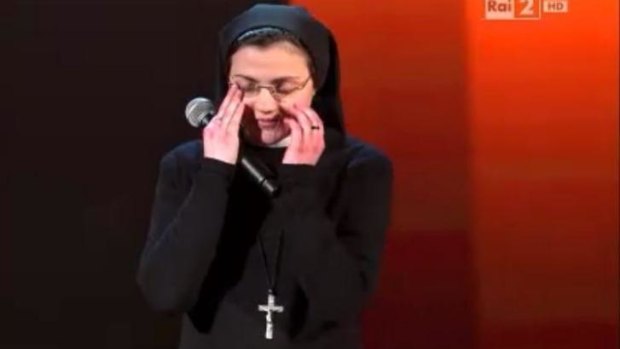 Spreading the Word through song ... Sister Cristina Scuccia prepares to sing No One by Alicia Keys on The Voice of Italy.