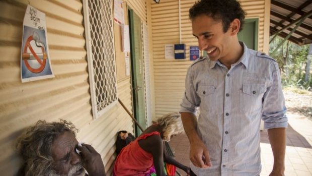 First Aboriginal eye doctor Kris Rallah-Baker working at Sunrise health clinic at Mataranka in the Northern Territory.