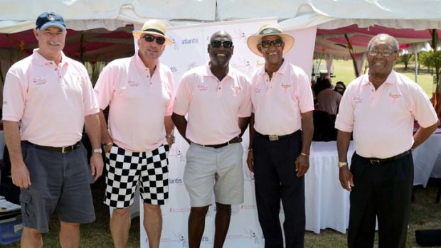 Cricketing royalty ... the game's five living Sirs, Richard Hadlee, Ian Botham, Viv Richards, Garfield Sobers and Everton Weekes at Richards' birthday celebrations.