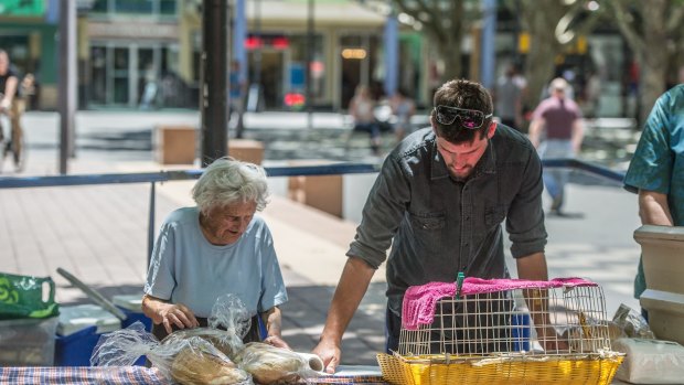 Stasia Dabrowski and grandson Joshua Kenworthy were back working on the soup kitchen in Garema Place on Friday.