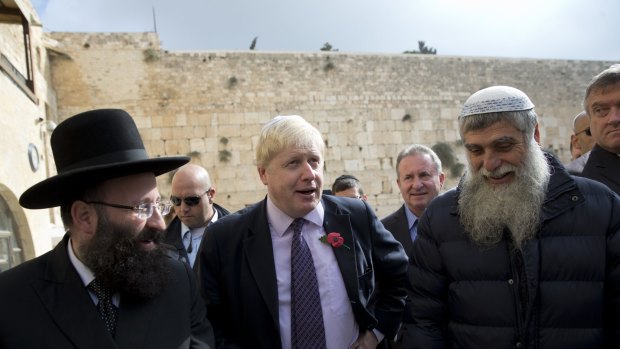 Mayor of London Boris Johnson visits the Western Wall in Jerusalem on Wednesday. 