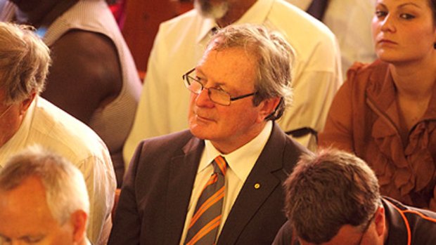 Greater Western Sydney coach Kevin Sheedy was among mourners for Richmond great and former Northern Territory MP Maurice Rioli.