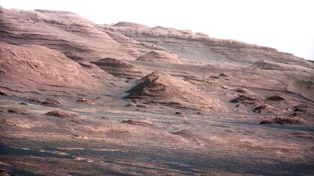 A photo of the base of Mars' Mount Sharp, taken by NASA's Curiosity rover.