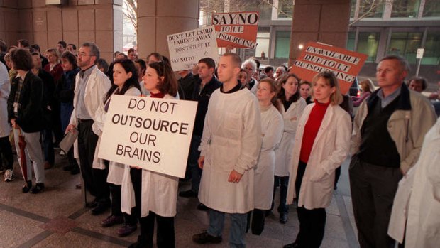 Political science ... CSIRO staff protest against the outsourcing of IT in 2000. Today, disinterested observers generally accept that whether a service provider is publicly or privately owned matters less than the controls over the service.