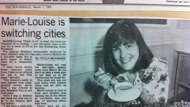A 1993 clipping from the now-defunct The Sun newspaper in which newsreader Marie-Louise Thiele does an olive-oil tasting at the Hilton.