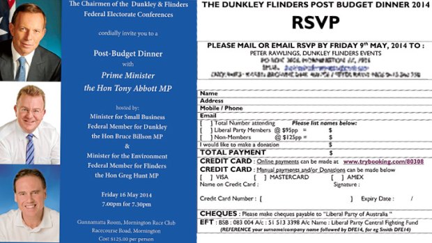 You're invited ... for a cost: a brochure for a Liberal Party fund-raiser.