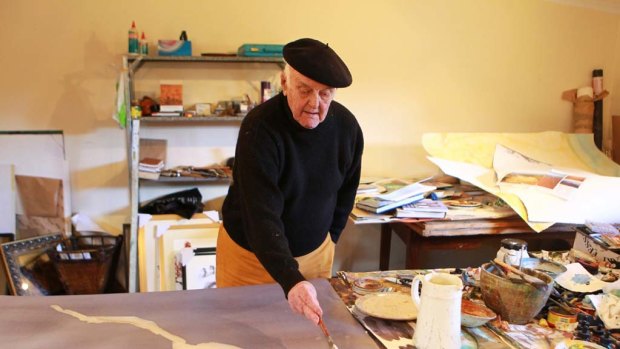 John Olsen at home in his studio ... "That's the thing I've found about Australia - it's best viewed from the air."