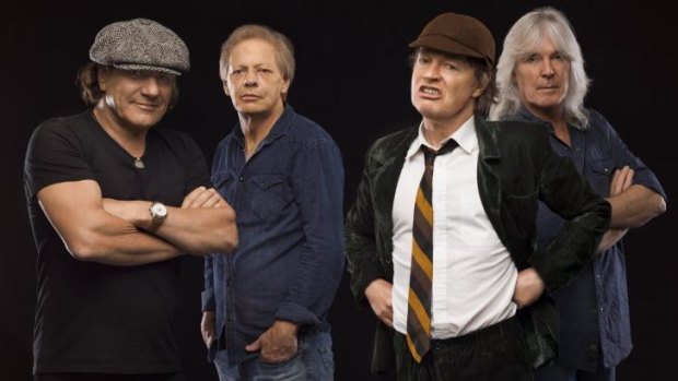 AC/DC pose in a publicity shot for their new album, <i>Rock or Bust</i>.