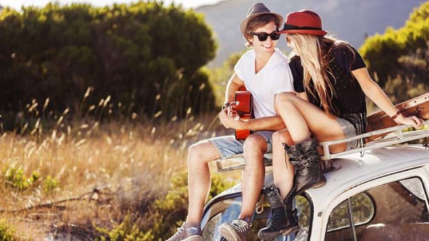 UNWIND. Young Couple enjoying Road Trip iStock Photo File #22718361