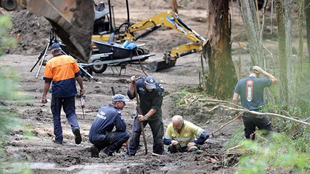 Police searching for missing teenager Pru Bird at Flat Rock Creek, near Cann River, in 2012.