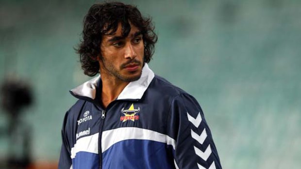 Staying in league . . . Johnathan Thurston at the SFS last night before his Cowboys side defeated the Roosters.