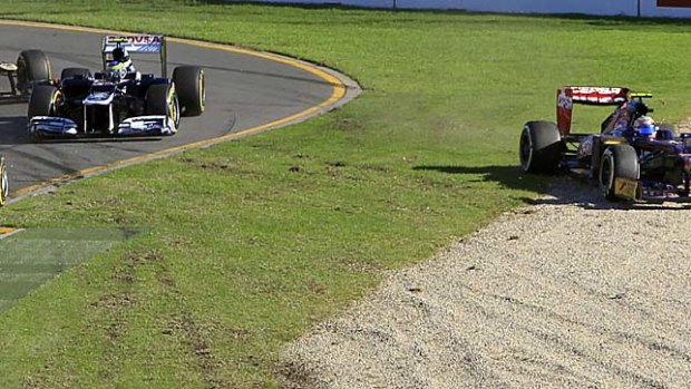 Excursion &#8230; Mark Webber runs onto the grass yesterday.