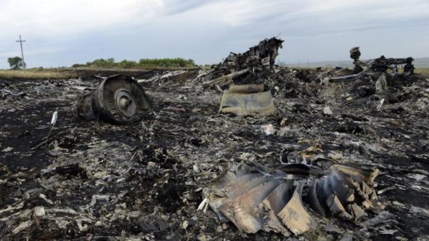 Debris lies at the crash site.