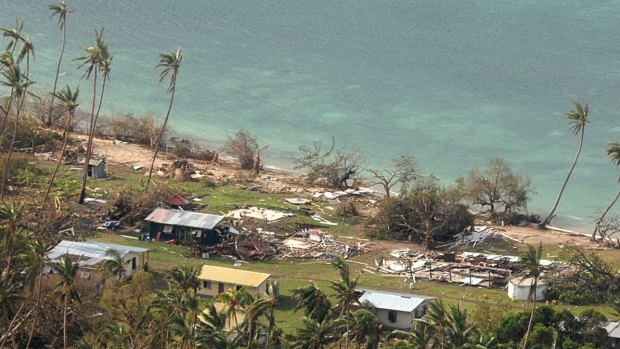 Damaged buildings at Susui village in Fiji.