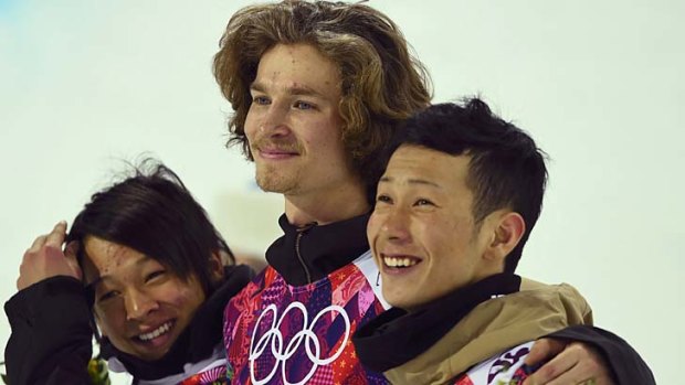Medal winners: Ayumu Hirano, left, Iouri Podladtchikov, centre, and Taku Hiraoka.