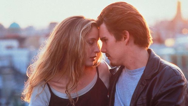 Grow old with me: Julie Delpy and Ethan Hawke in <em>Before Sunrise</em> (1995).