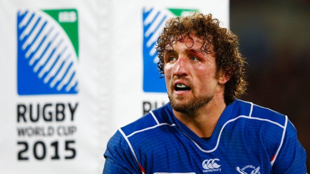 LONDON, ENGLAND - SEPTEMBER 24:  Jacques Burger of Namibia looks on during the 2015 Rugby World Cup Pool C match between New Zealand and Namibia at the Olympic Stadium on September 24, 2015 in London, United Kingdom.  (Photo by Shaun Botterill/Getty Images)