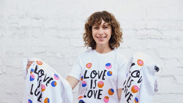 Founder Lisa Gorman with the brand's Love is Love t-shirt, available in-store for free on Friday.