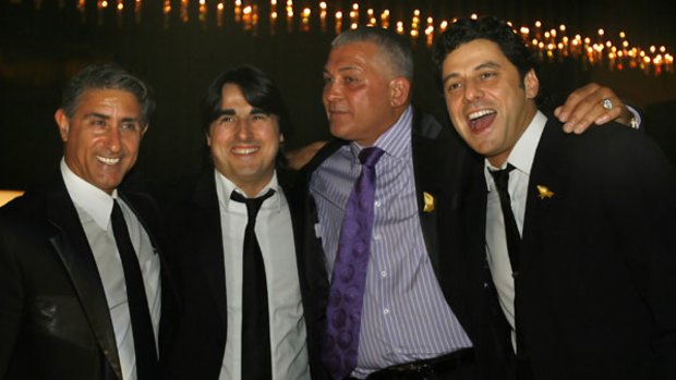 Mick Gatto (second from right) at his bushfire fund-raiser in April with (from left) actors Peter Barassi, Nick Giannopoulos and Vince Colosimo.