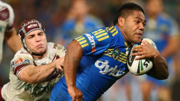 Try as he might: Chris Sandow scored a vital try for Parramatta against Manly last Friday. Then it was taken away.