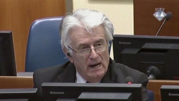 Radovan Karadzic addresses the court in The Hague.