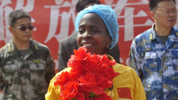 Ebola patient Beatrice Yardolo after her release from a medical centre on Thursday.