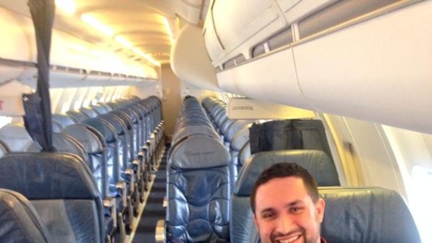 Chris O'Leary on board his empty Delta Airlines flight to New York.