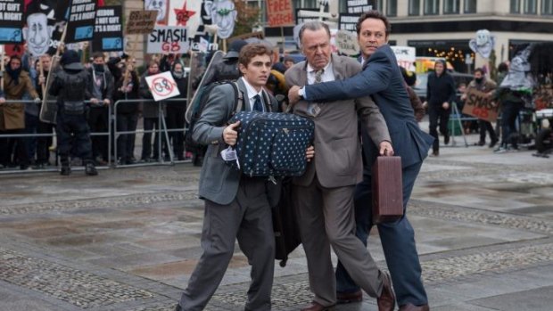 Dave Franco, Tom Wilkinson and Vince Vaughn in <i>Unfinished Business</i>.