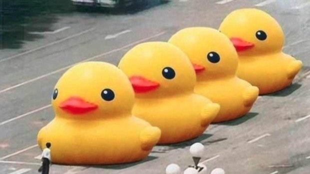 Ducks take the place of tanks in one of many banned images search terms in China.