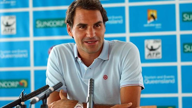 Roger Federer speaks to the media in Brisbane on Saturday.