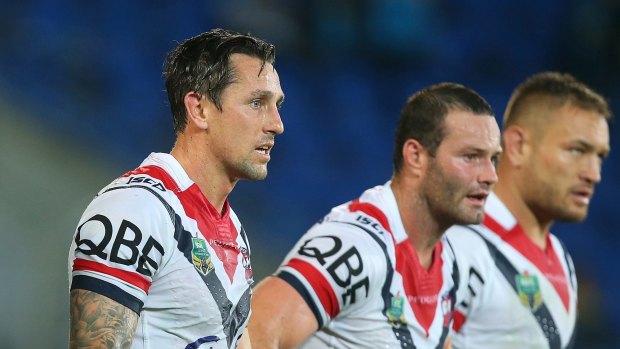 Sorry sight: Roosters Mitchell Pearce, Boyd Cordner and Jared Waerea-Hargreaves.