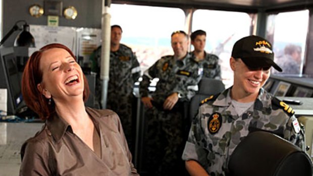 Julia Gillard in Darwin to visit navy personel on HMAS Broome.