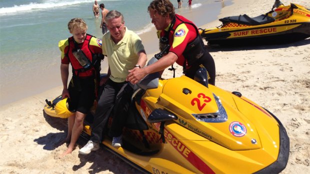 WA Premier Colin Barnett checks out one of 12 new jet-skis aimed at preventing shark attacks and making Perth beaches safer.