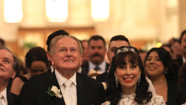 Power couple: the Reverend Fred Nile at his wedding with Silvana Nero last year. 