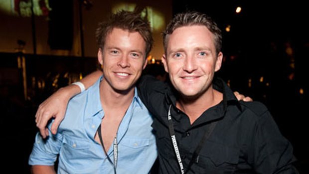 Todd Lasance and Stephen Curry at the WA Miss Universe pageant final in Perth on Friday night. PIC: Matthew Tompsett.