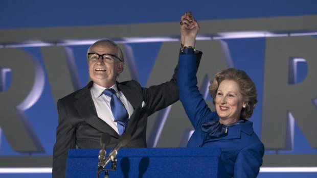 Jim Broadbent plays Denis Thatcher, alongside Meryl Streep (Margaret Thatcher) in <i>The Iron Lady</i>.