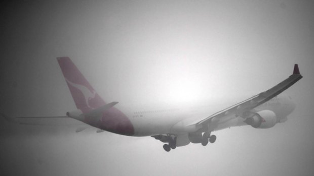 Fog over Melbourne airport yesterday.
