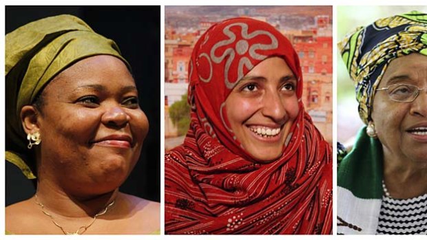 Winners ... from left: Leymah Gbowee, Tawakul Karman, and Ellen Johnson-Sirleaf.